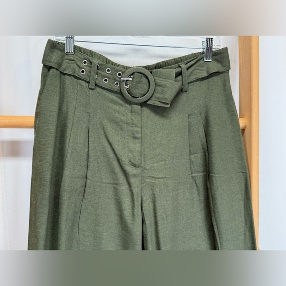 INC International Concepts Olive green belted Linen blend wide leg pants size M - Picture 2 of 13